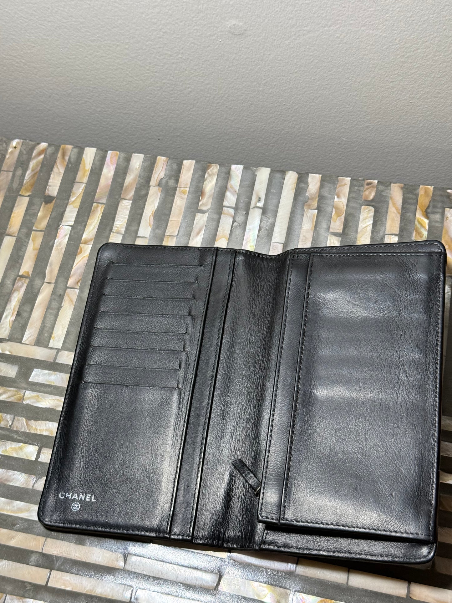 Chanel Lamb Skin Bifold wallet with chain