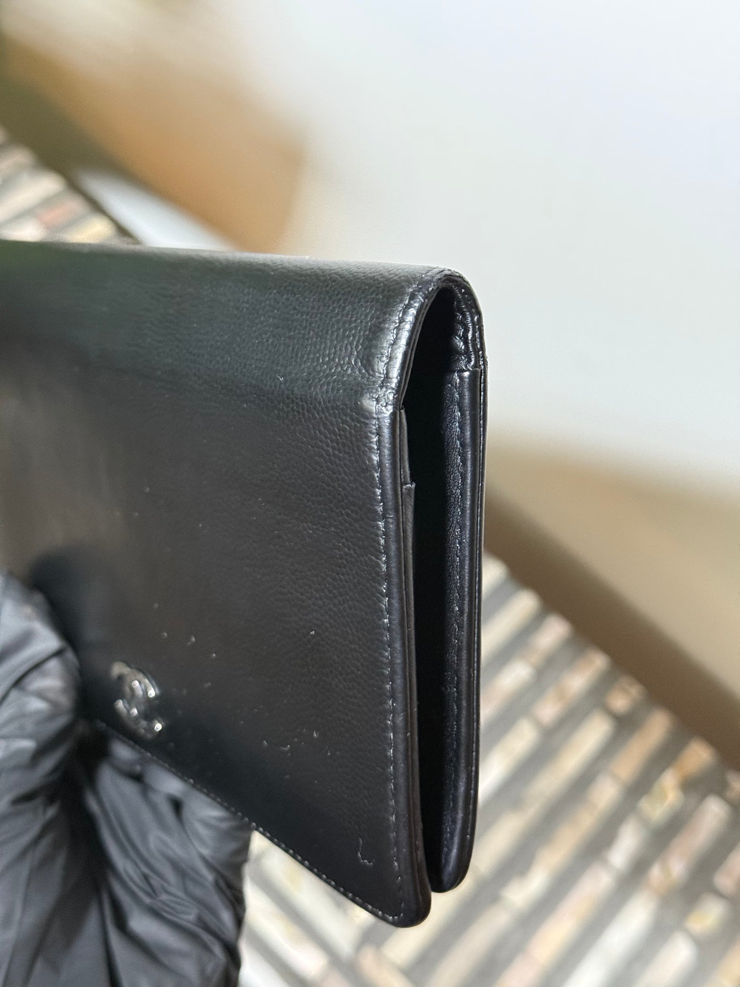 Chanel Lamb Skin Bifold wallet with chain