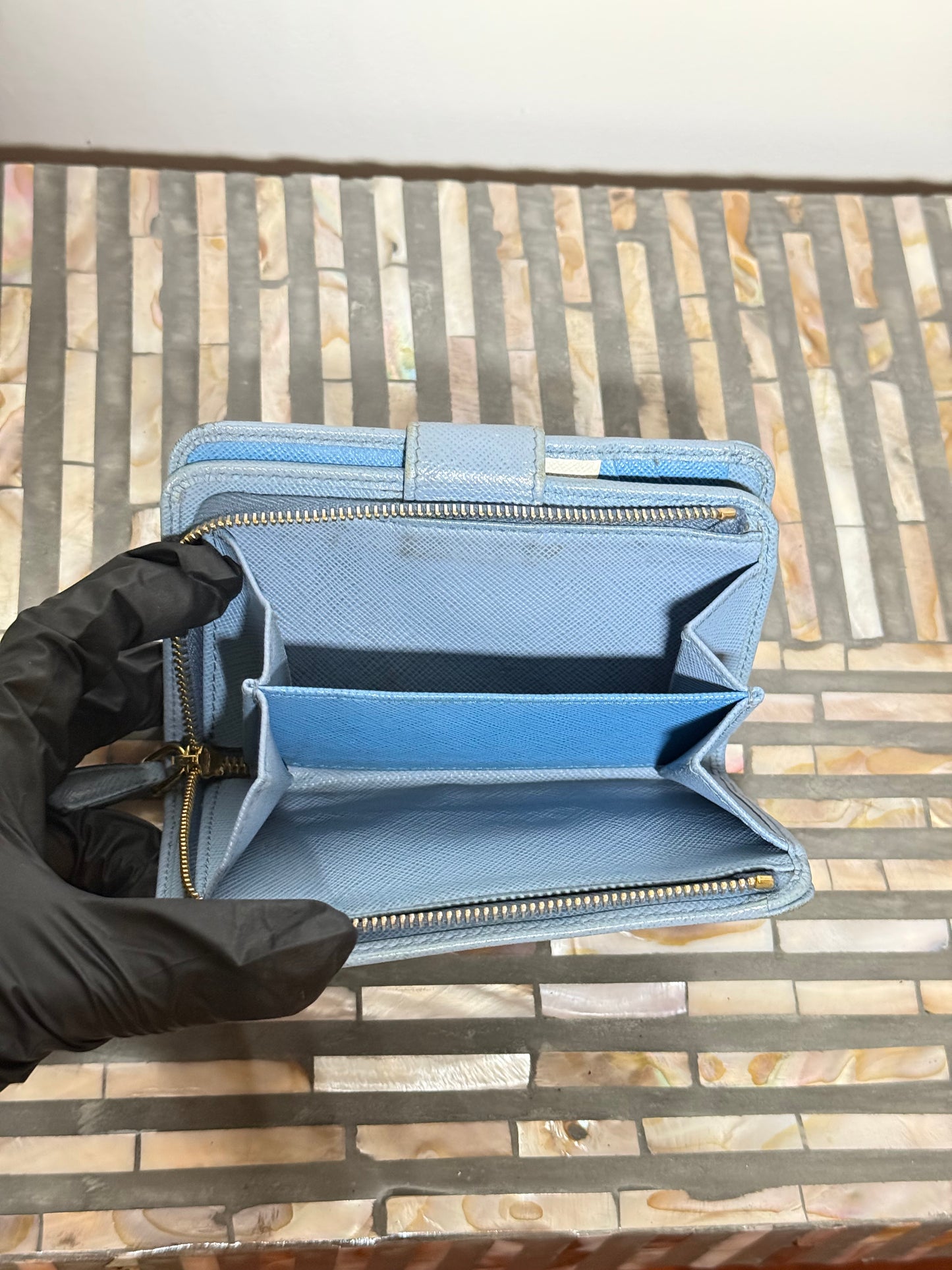 Baby Blue Prada Saffiano Leather wallet