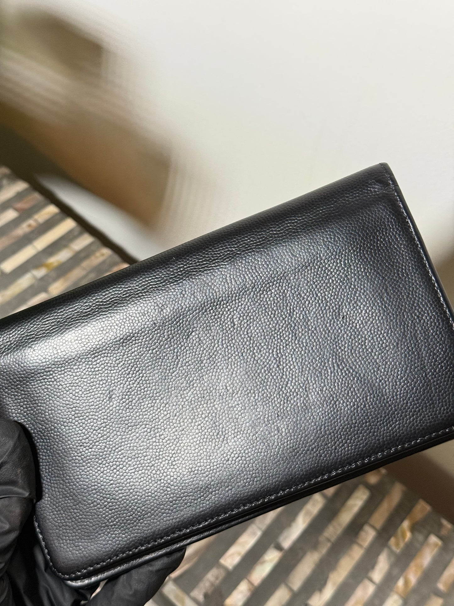Chanel Lamb Skin Bifold wallet with chain