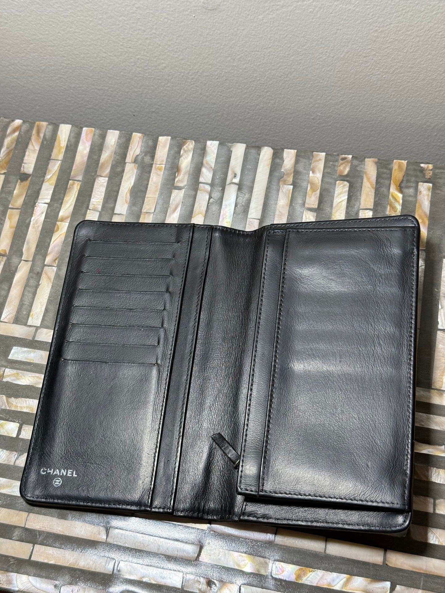 Chanel Lamb Skin Bifold wallet with chain
