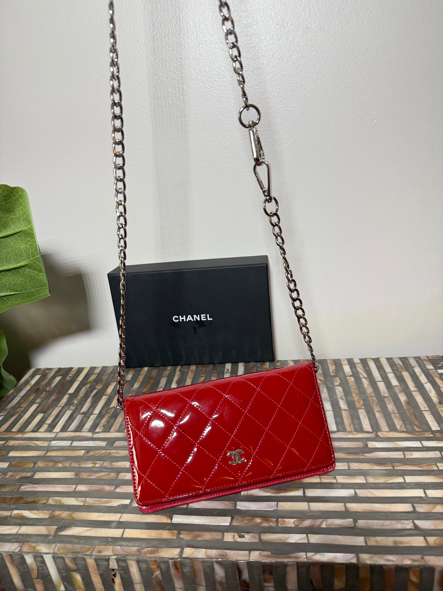 Chanel Red Matelasse Coco Bifold wallet with chain
