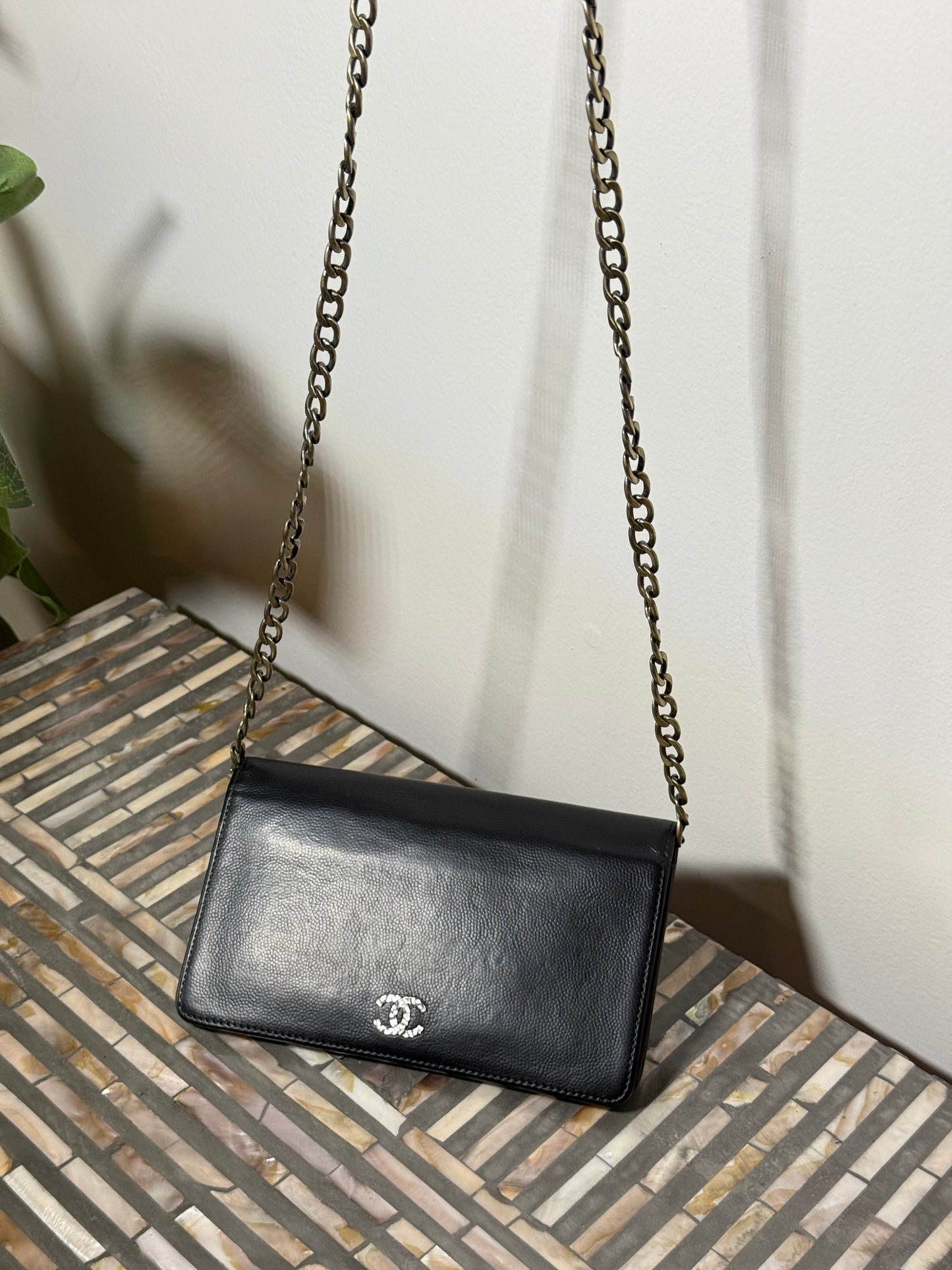 Chanel Lamb Skin Bifold wallet with chain