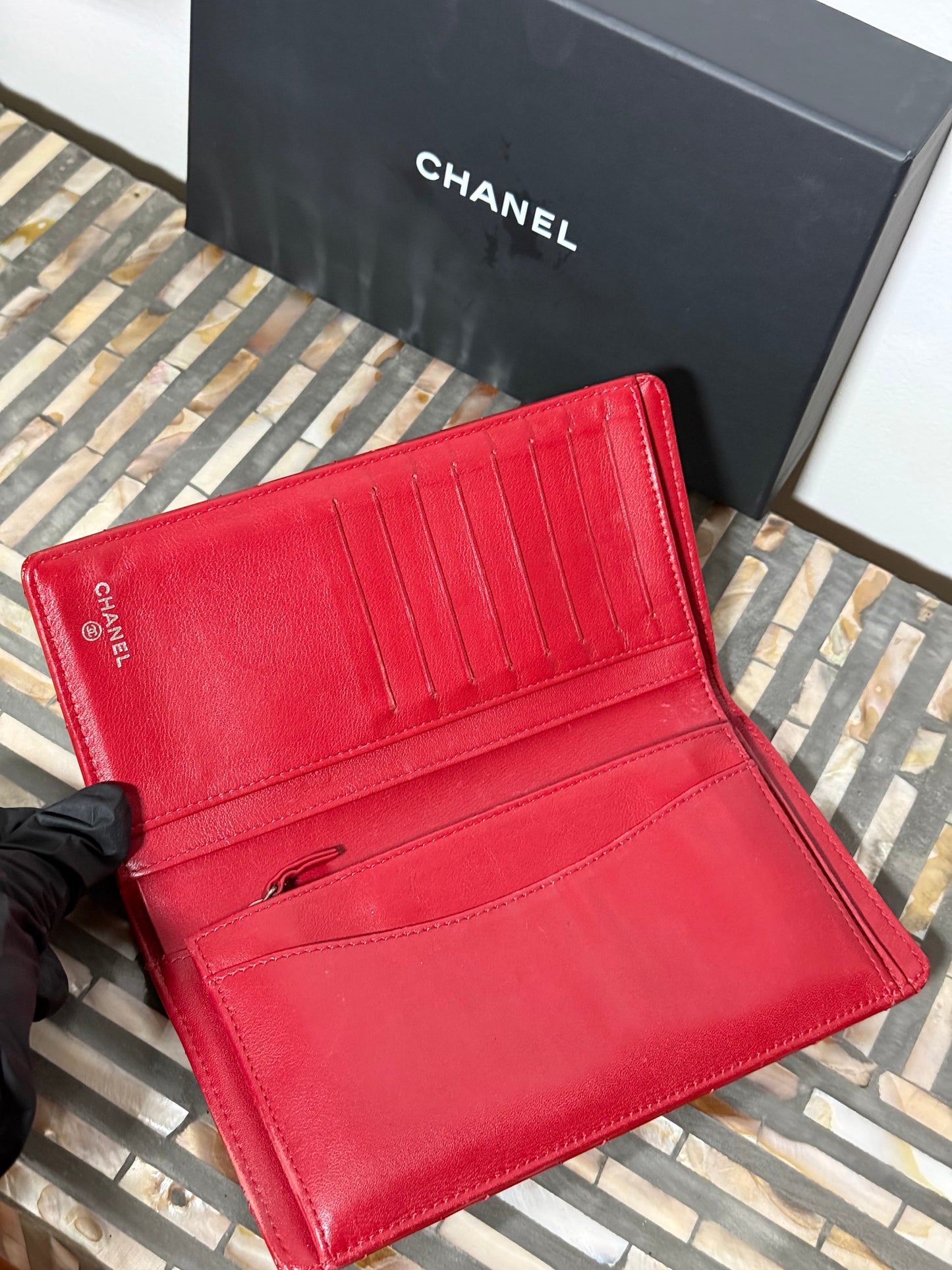 Chanel Red Matelasse Coco Bifold wallet with chain