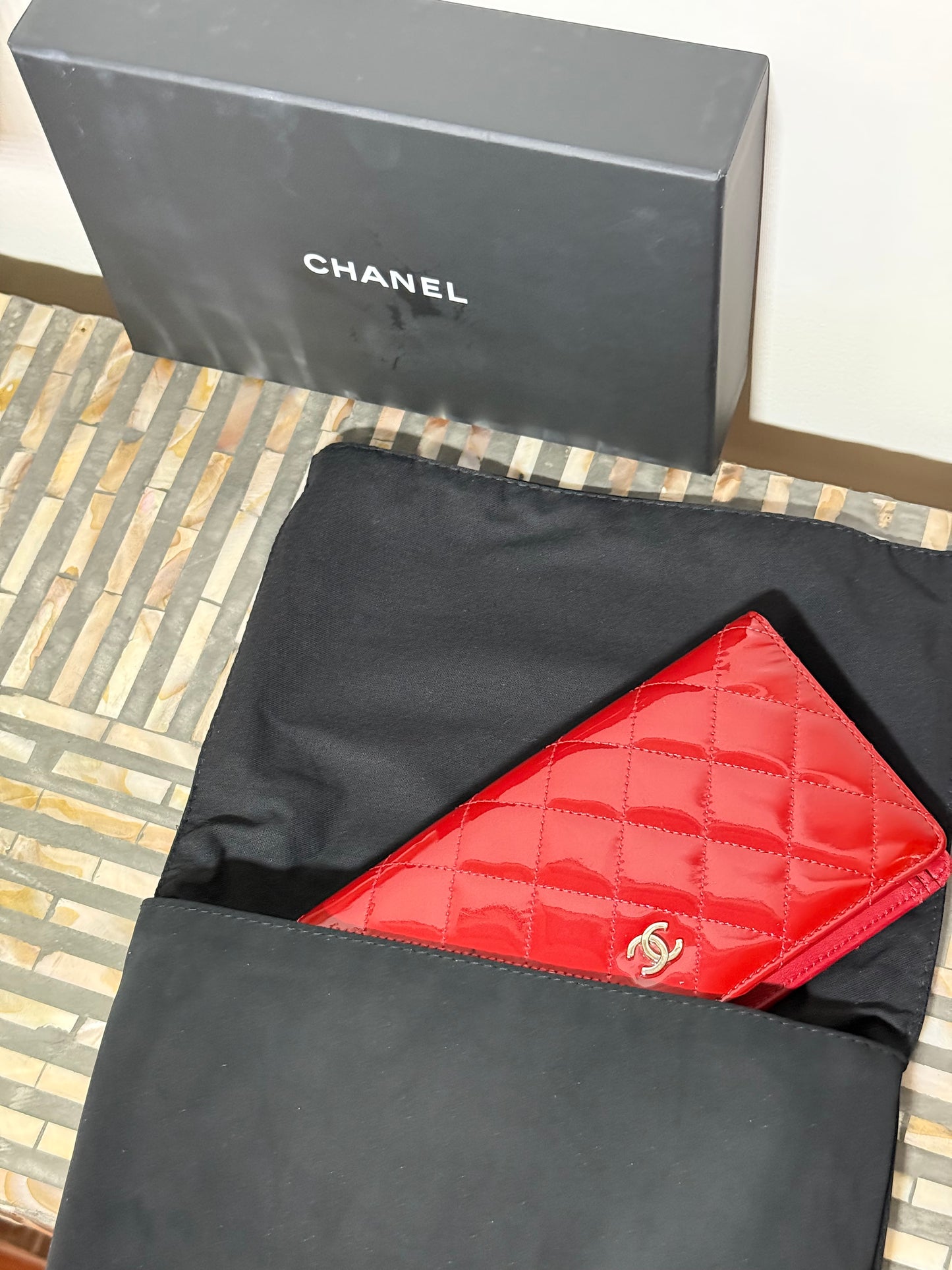 Chanel Red Matelasse Coco Bifold wallet with chain