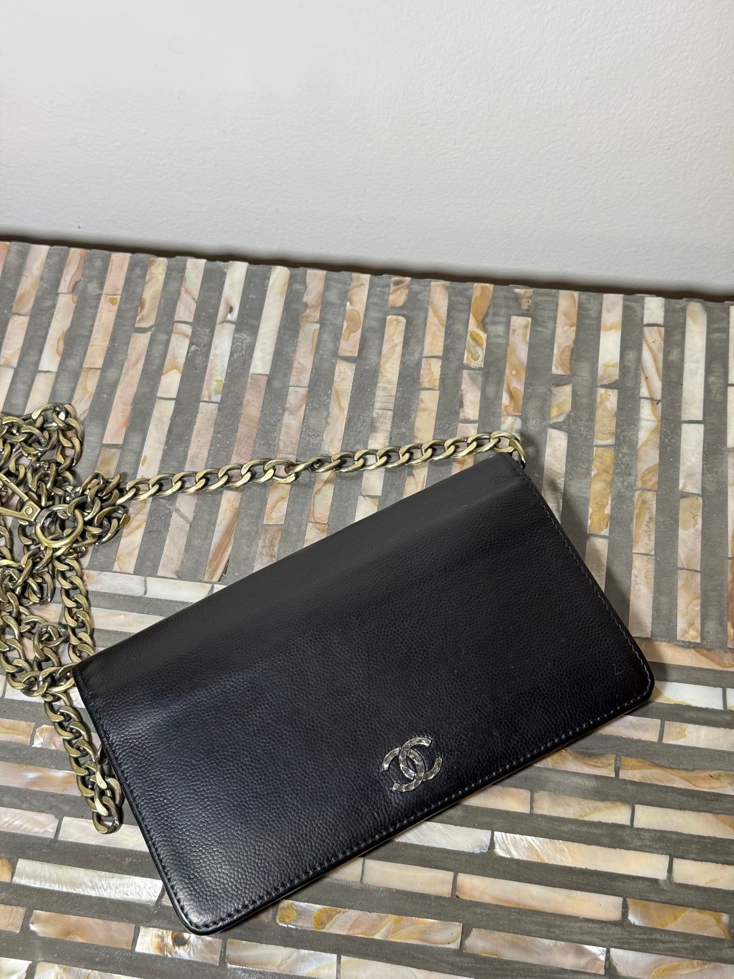 Chanel Lamb Skin Bifold wallet with chain