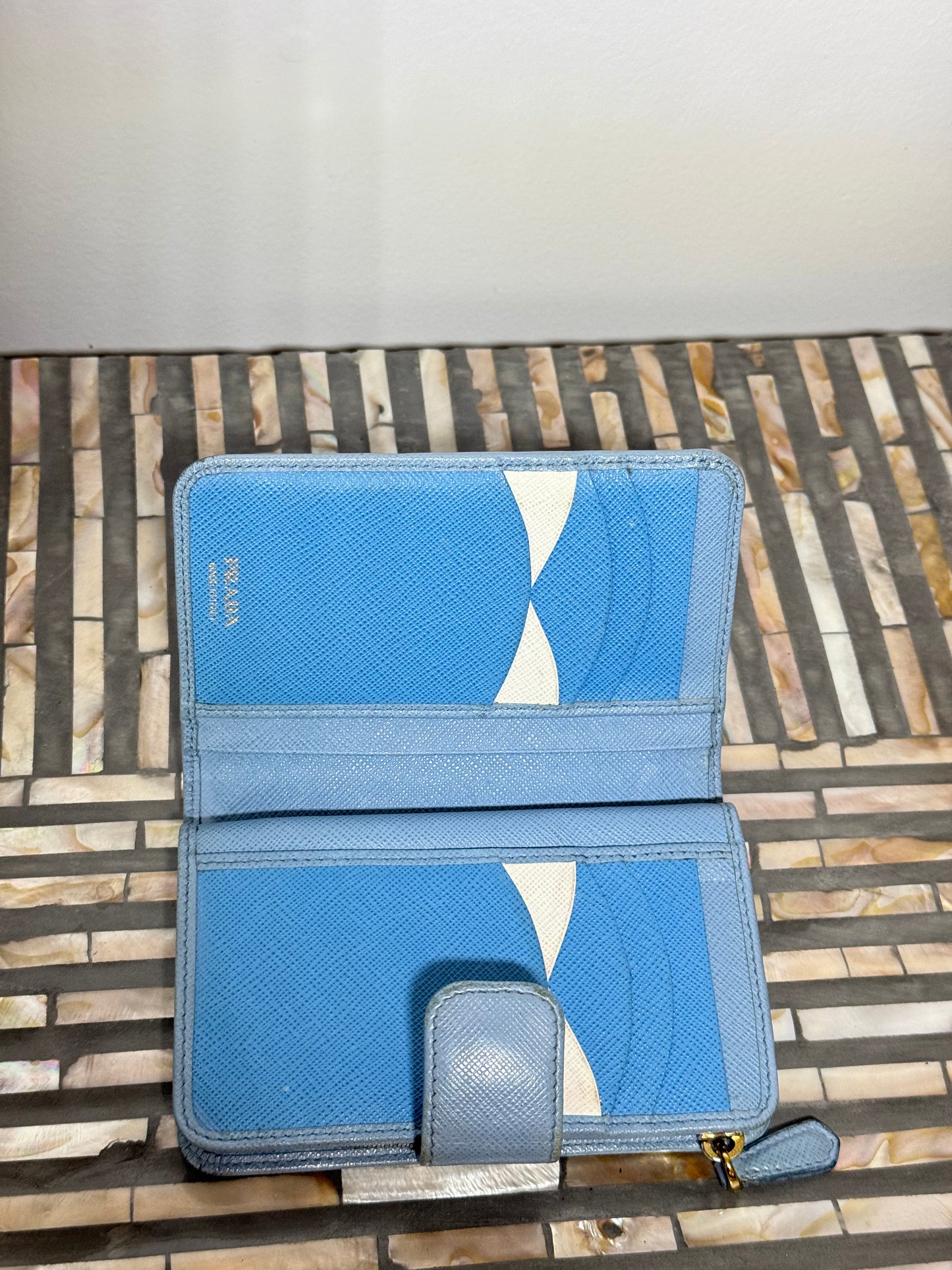 Baby Blue Prada Saffiano Leather wallet