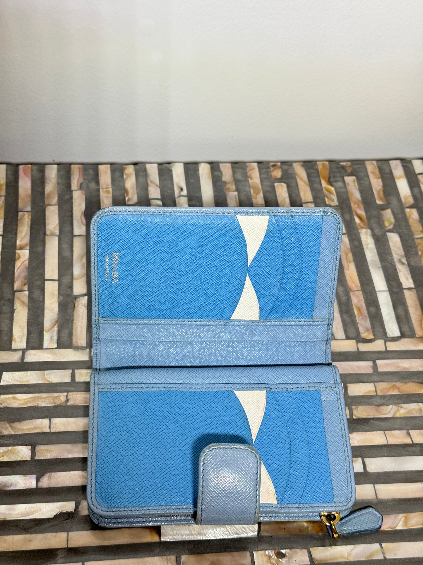 Baby Blue Prada Saffiano Leather wallet