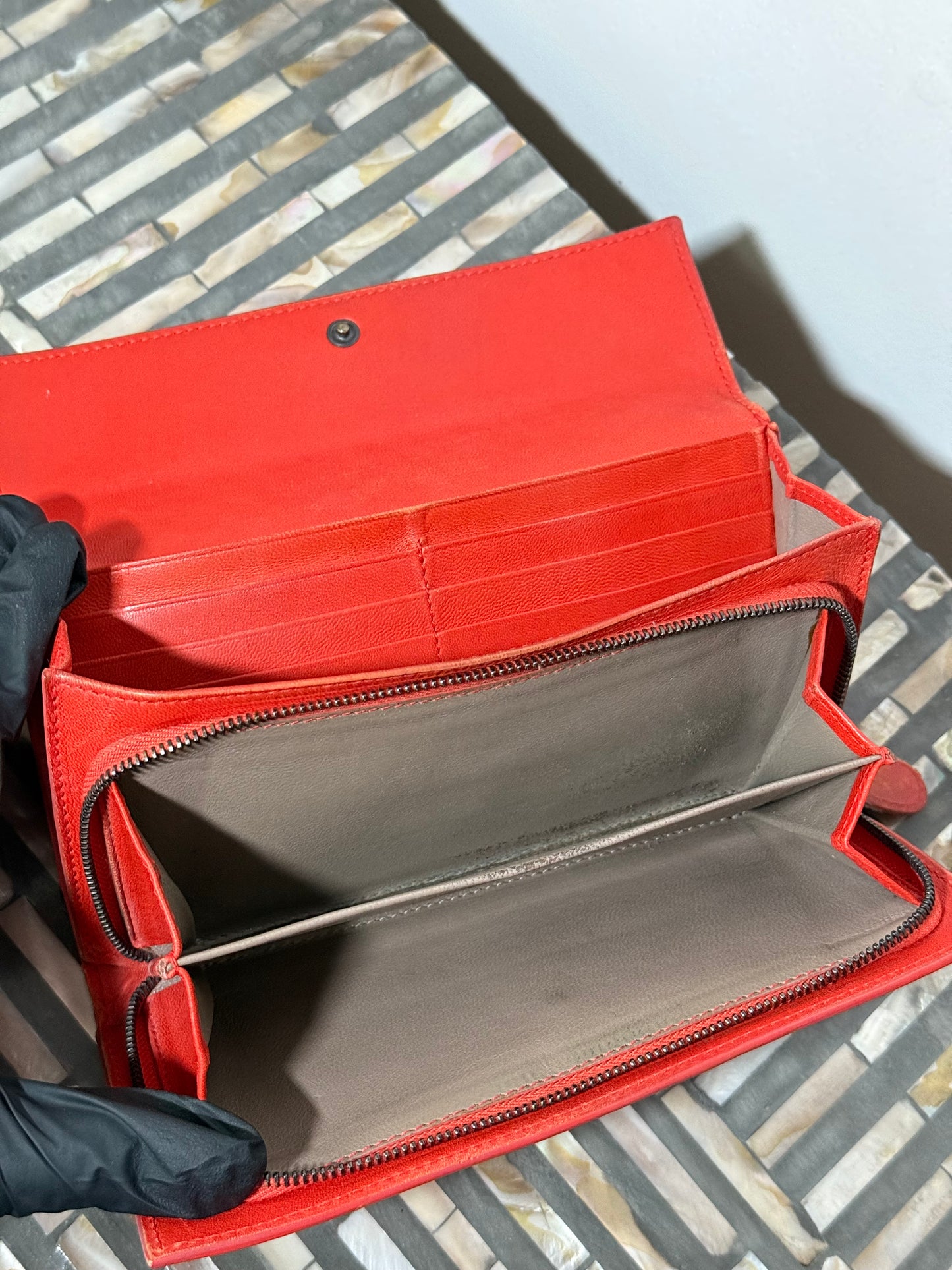 Bottega Vaneta Red Interecciato Leather wallet