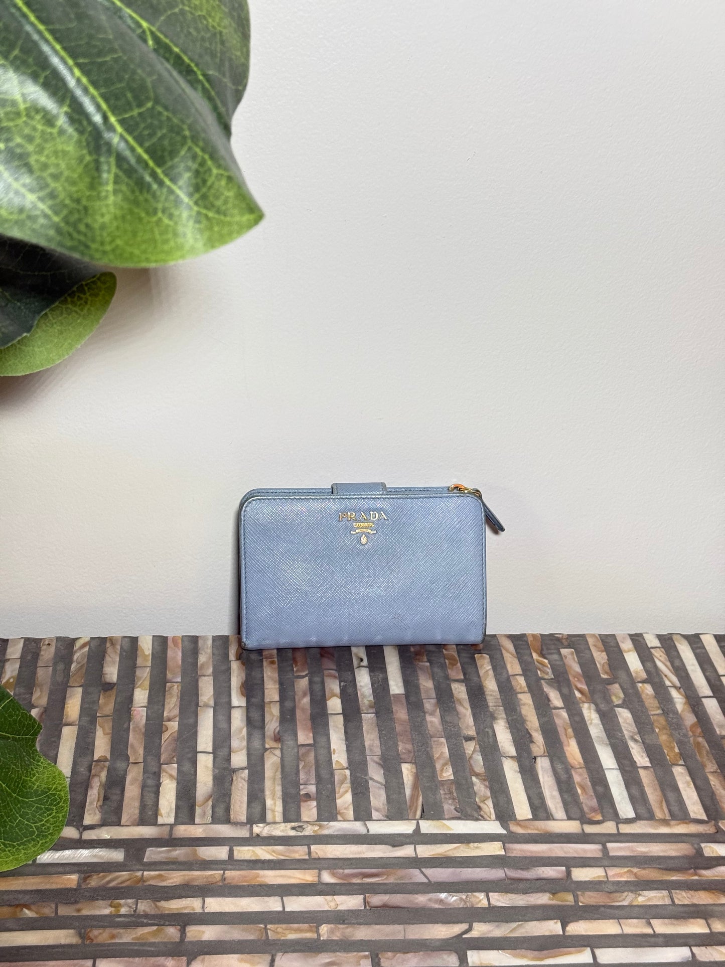 Baby Blue Prada Saffiano Leather wallet