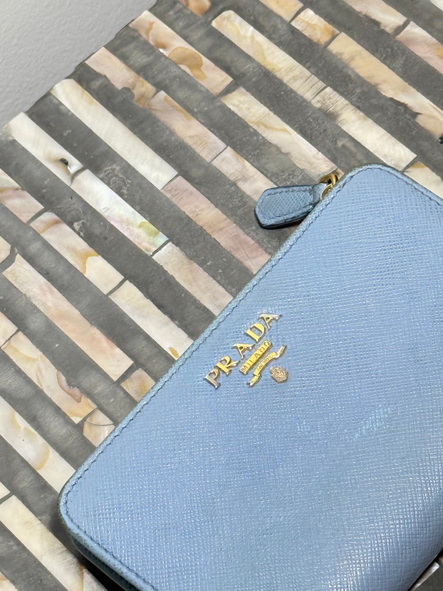 Baby Blue Prada Saffiano Leather wallet