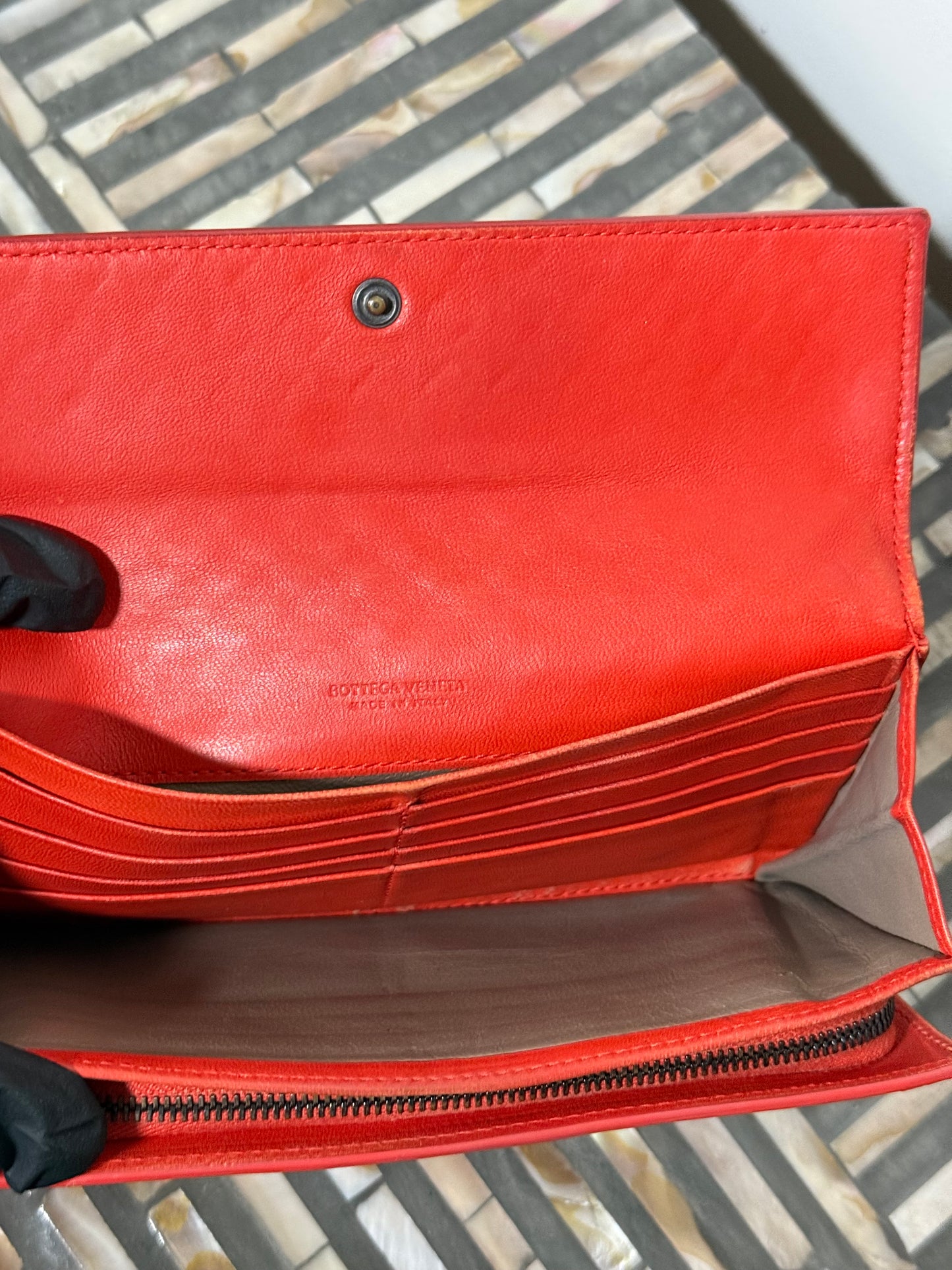 Bottega Vaneta Red Interecciato Leather wallet