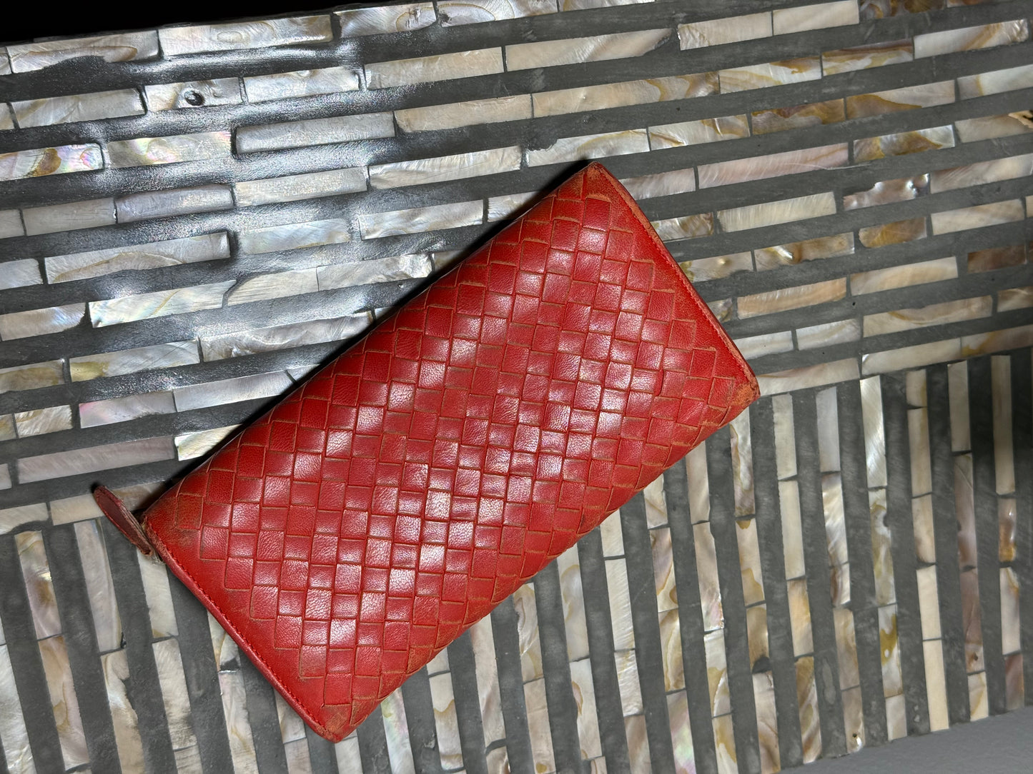 Bottega Vaneta Red Interecciato Leather wallet