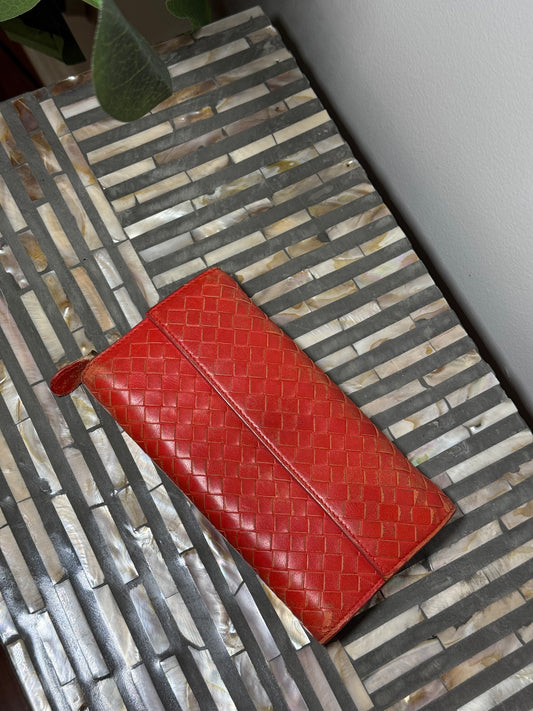 Bottega Vaneta Red Interecciato Leather wallet
