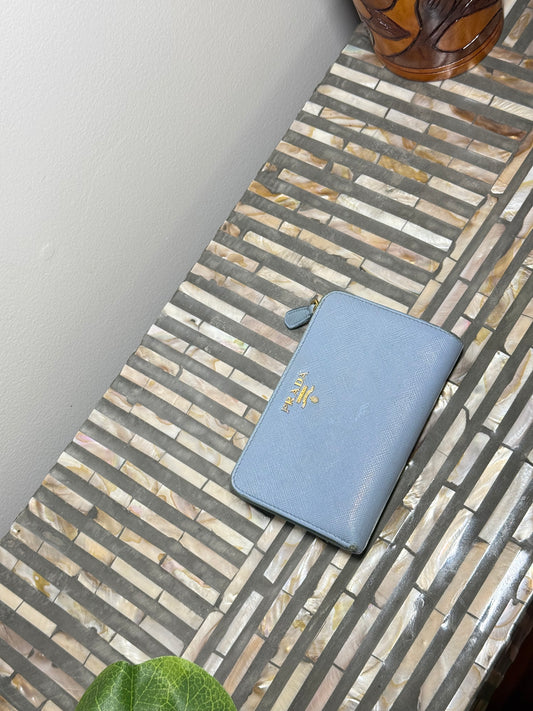 Baby Blue Prada Saffiano Leather wallet